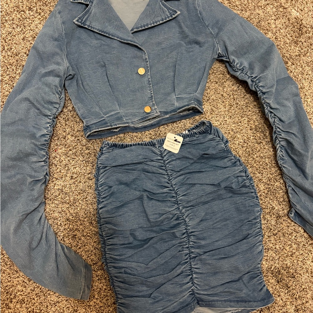 Fashionova denim skirt set with broken zipper easy fix